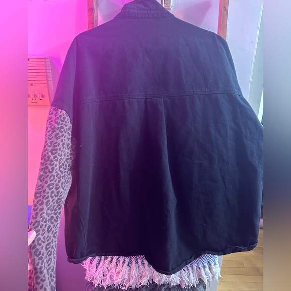Oversized black denim jacket with cheetah - L/XL - Picture 4 of 4